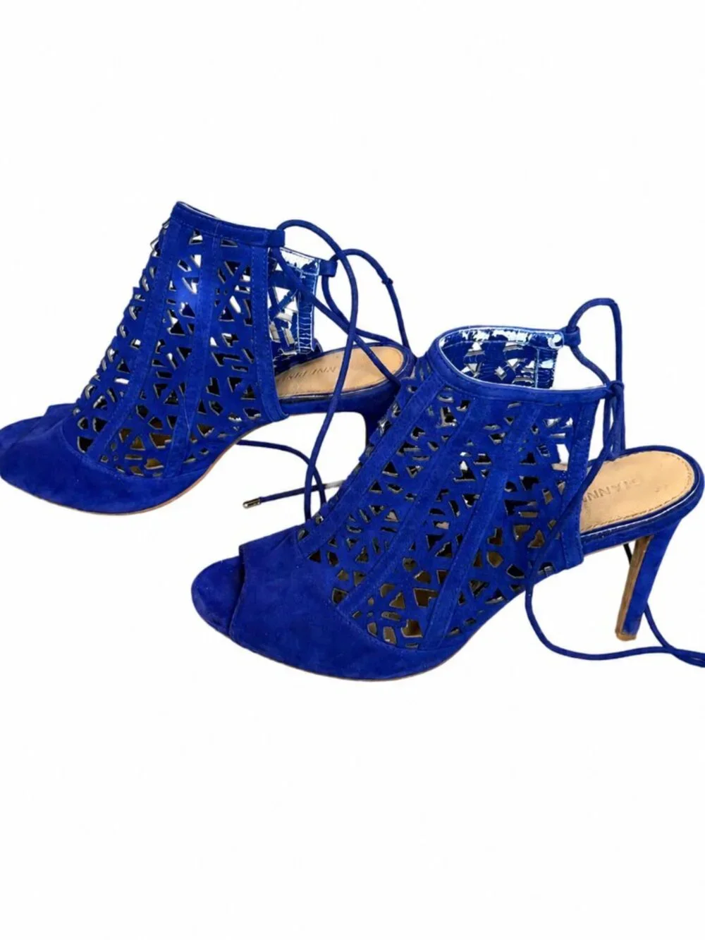 Gianni Bini Cobalt Blue Suede Laser Cut Lace Up Heels Size 7.5